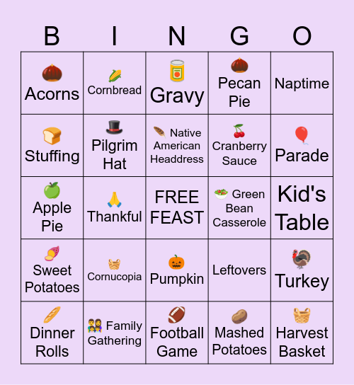 Thanksgiving Bingo Bash Bingo Card