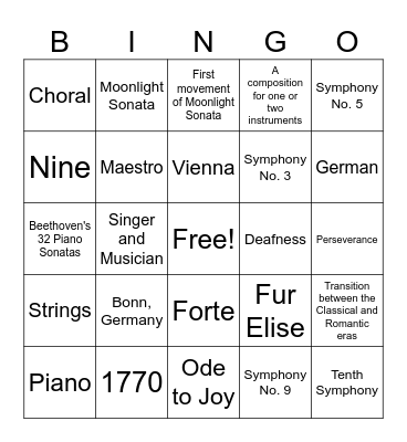 Beethoven Bingo Card