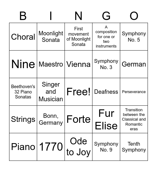 Beethoven Bingo Card
