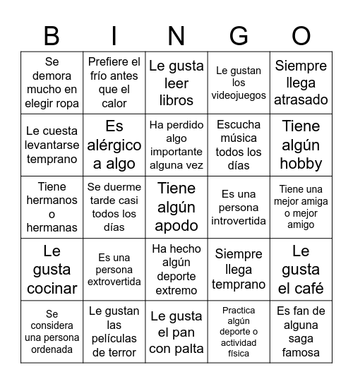El Bingo Humano Bingo Card