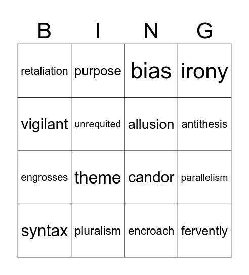 Checkpoint 16 and 17 Bingo Card