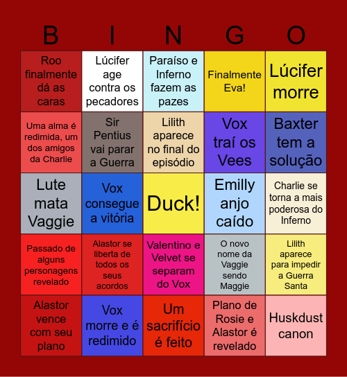 Hazbin Bingo Card