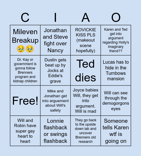 Stranger Thing S5 Bingo Card