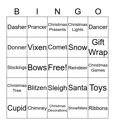 Merry Christmas Bingo Card