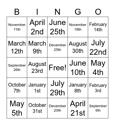 When is  ...? Bingo Card