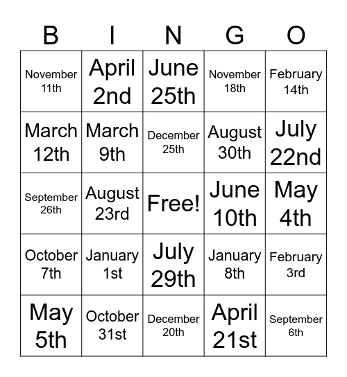 When is  ...? Bingo Card