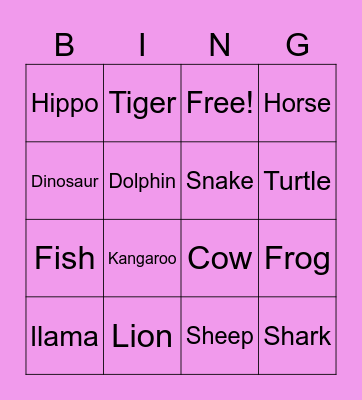 Animals Bingo Card