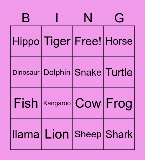 Animals Bingo Card