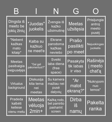 Teams meeting Bingo Card