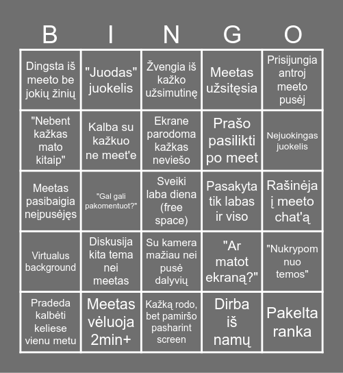 Teams meeting Bingo Card