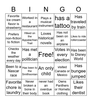 Getting to Know You Bingo Card