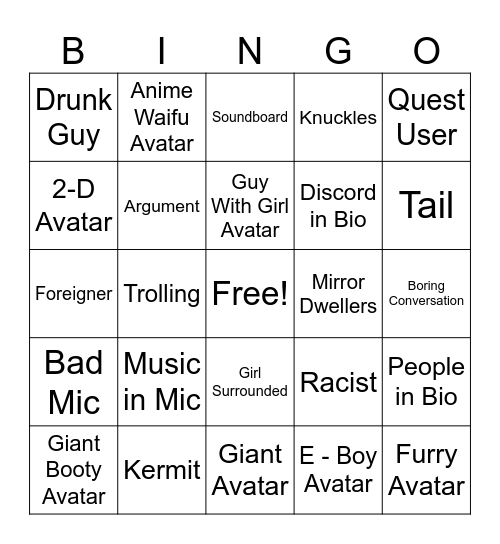 VRC Bingo Card