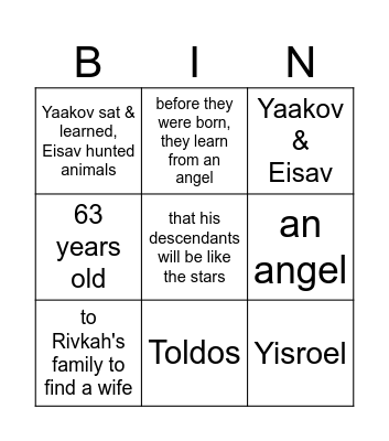 Parshas Toldos Bingo Card
