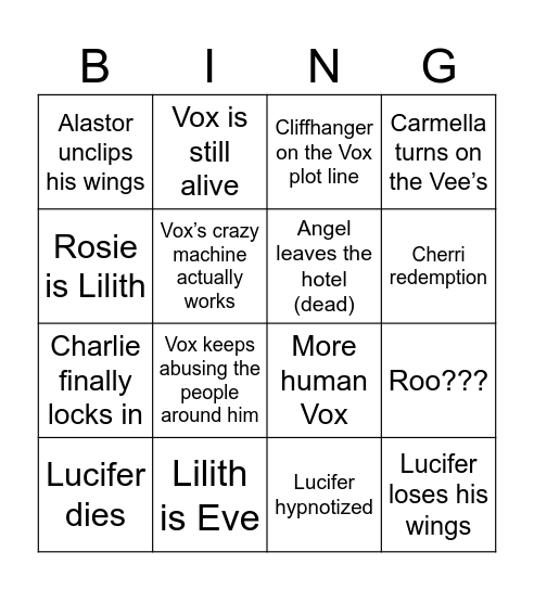 Hazbin Hotel Season 2 Finale Bingo Card