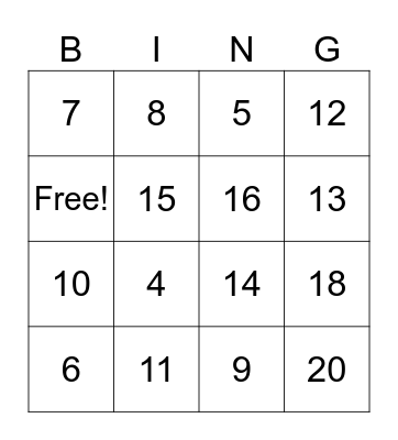 Number Bingo Card