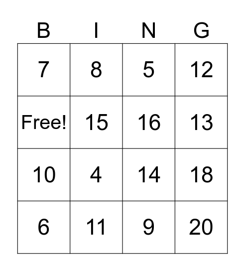 Number Bingo Card