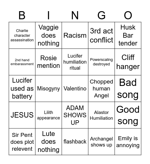 Hazbin Bingo Card