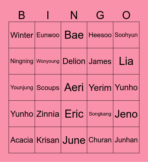 Punya Seulki Bingo Card