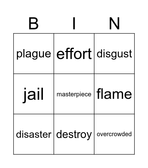 Great Fire of London Bingo Card