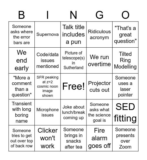 Astro Student Talks Day 2 Bingo Card
