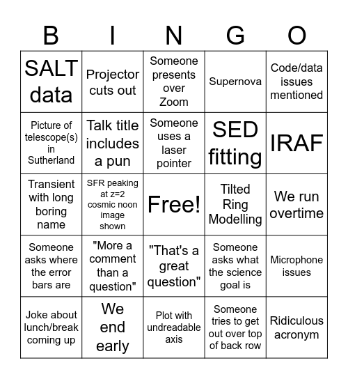 Astro Student Talks Day 2 Bingo Card