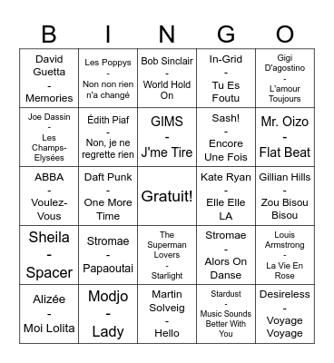 Matinée Disco Bingo Card