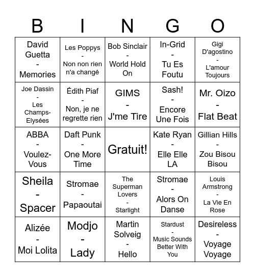 Matinée Disco Bingo Card