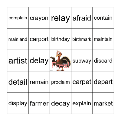 Vowel Teams /ai/ & /ay/ and R-Controlled /ar/ Bingo Card