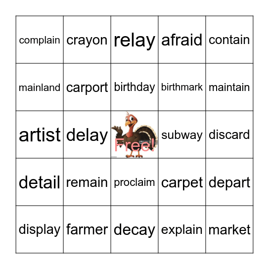 Vowel Teams /ai/ & /ay/ and R-Controlled /ar/ Bingo Card
