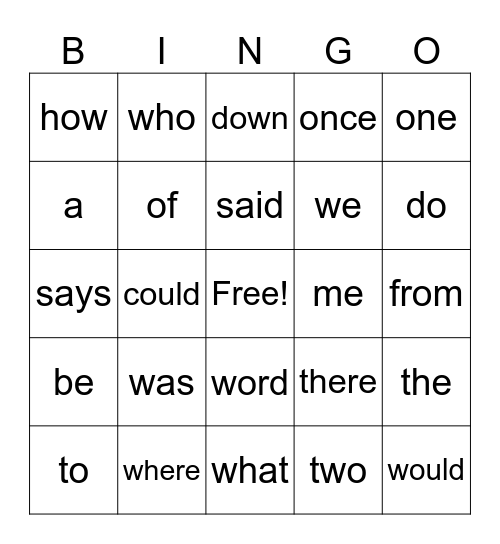 CKLA Skills Unit One Tricky Words Gr. 2 Bingo Card