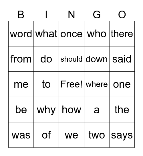 CKLA Skills Tricky Words Bingo Card