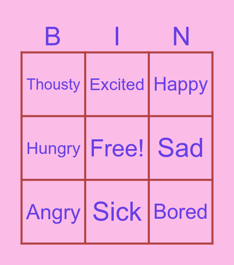 Feelings Bingo Card