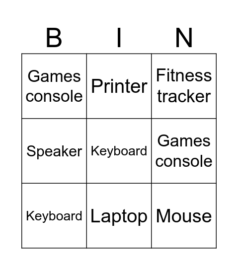 Technology Bingo Card