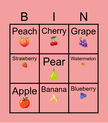 Fruit Bingo Card