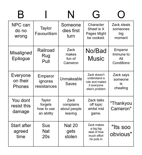 End of the Campaign Bingo Card