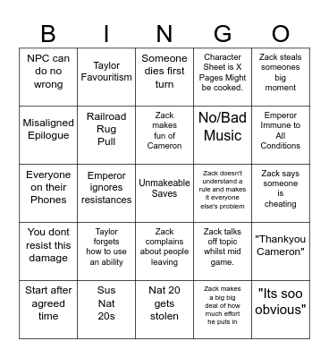 End of the Campaign Bingo Card