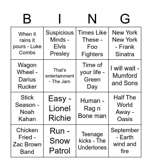 Billy's Bingo Card