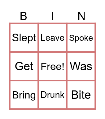 Irregular verbs Bingo Card