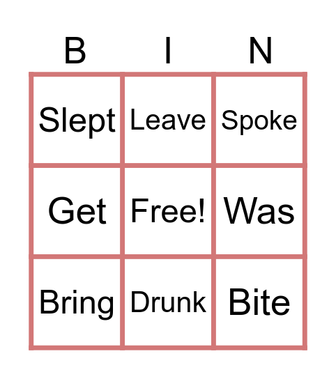 Irregular verbs Bingo Card