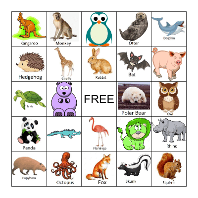 Animal Bingo Card
