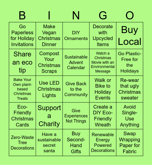 Sustainable Christmas Bingo Card