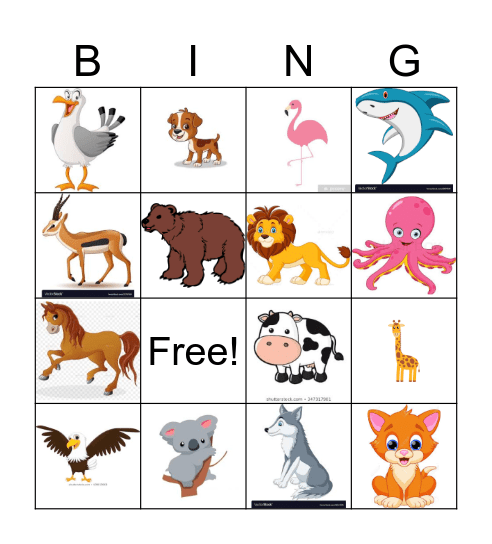 Animal Bingo (Simple) Bingo Card