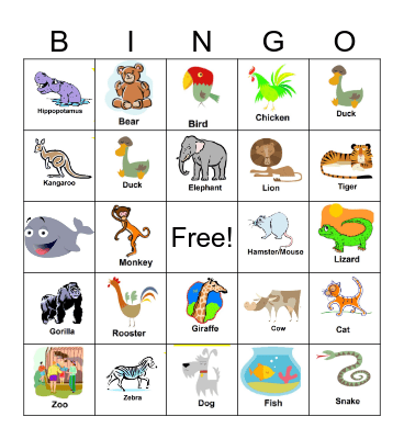 Animal Bingo Card