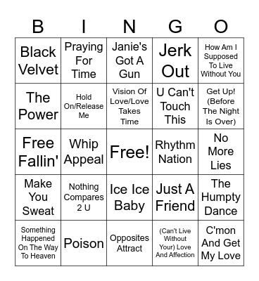 Billboard Year-End Of 1990 Bingo Card