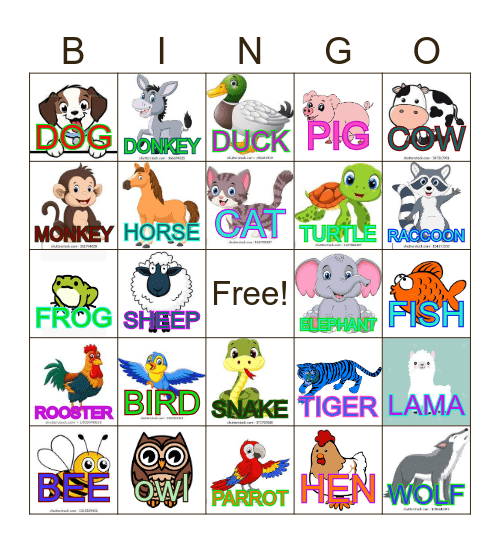 ANIMAL Bingo Card