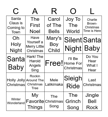 Christmas Carol Bingo Card