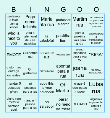 english Bingo Card