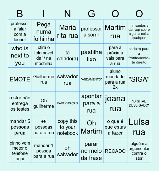 english Bingo Card