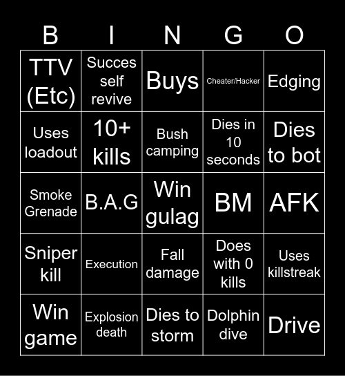 Warzone 2.0 bingo (Credits to: Big Puffer) Bingo Card