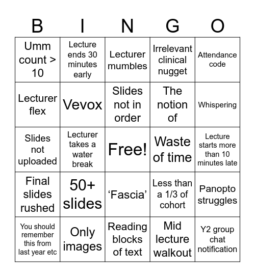 RA Bingo Card
